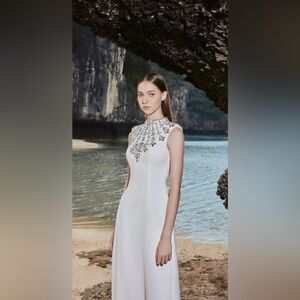 Sleeveless Bodycon Full Dress With Stone Embellishment